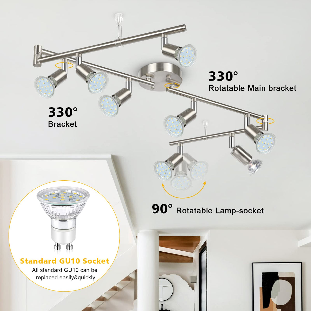 Unicozin track heads rotate 330° for flexible lighting in living rooms and dining areas.