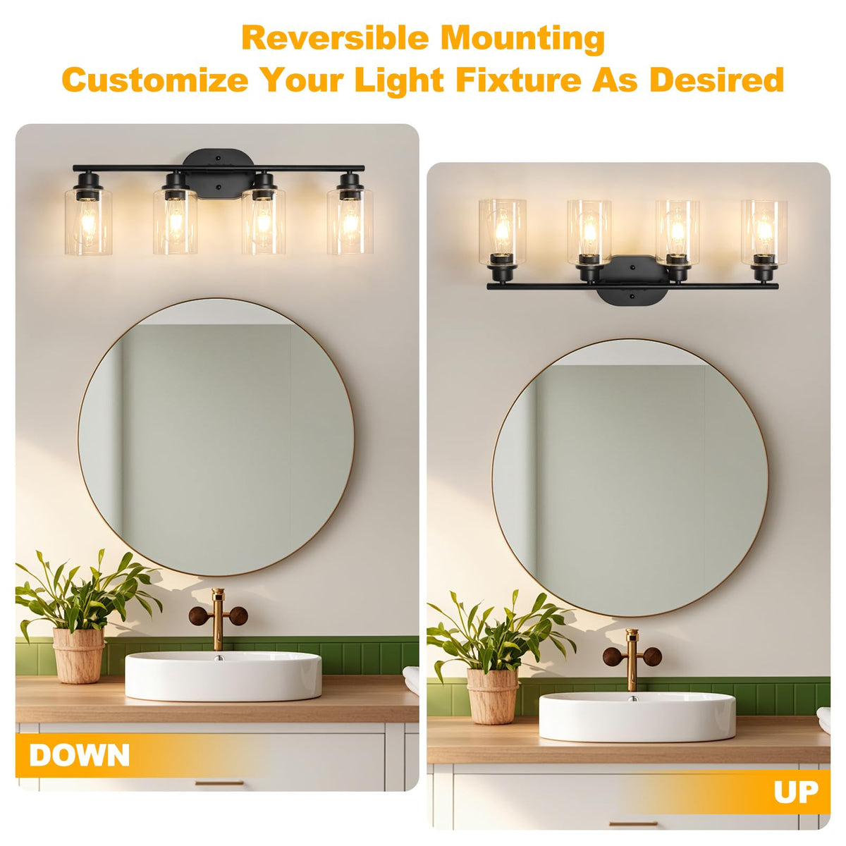 Unicozin 26-inch-wide vanity light provides wide mirror illumination and even coverage.