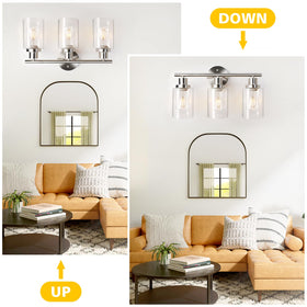 Unicozin vanity light over living room mirror creates warm ambience.