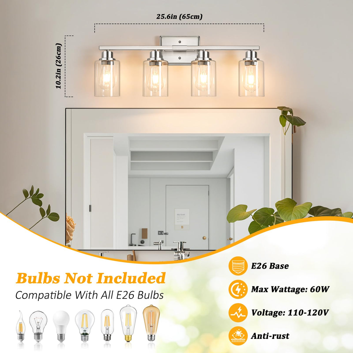 Unicozin wall lamp over mirror provides balanced vanity lighting.