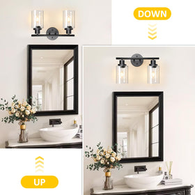 Unicozin wall light with clear glass shade highlighting a mirror with bright ambience.