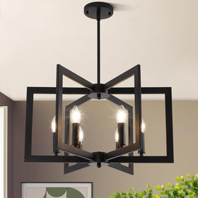 UnicozoHome black 6-light chandelier over dining table adding warm ambience