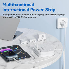 Unidapt compact travel power strip fits in a bag for trips.