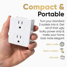 Unidapt travel-friendly six-outlet extender in hotel room setup