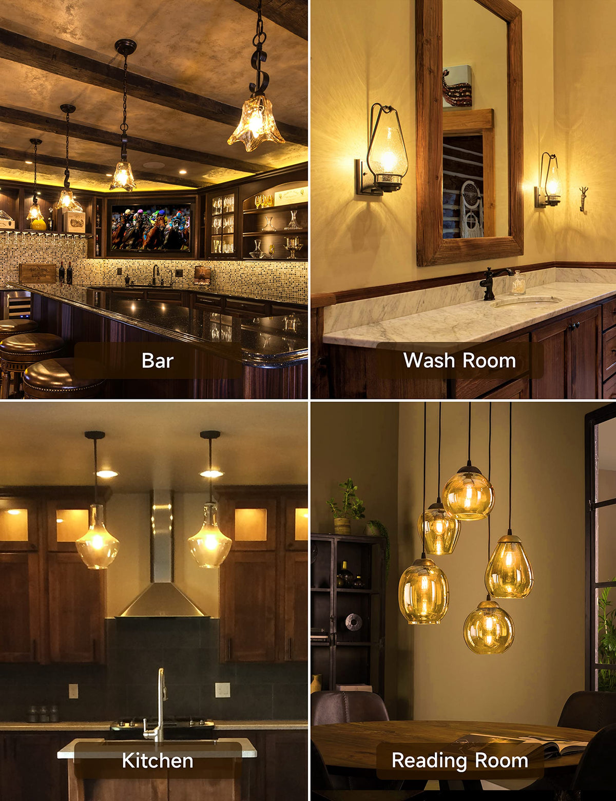 UNILAMP 40W bulb in warm amber glass delivering 2700K glow.