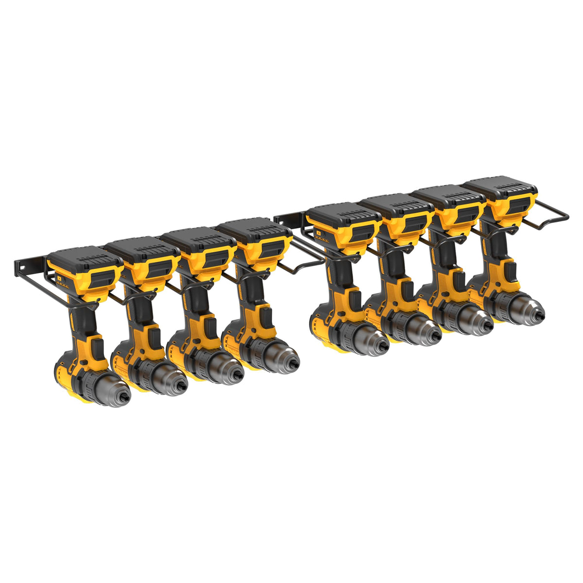 UNITEDPOWER four-slot rack with additional space for drill bits and chargers.