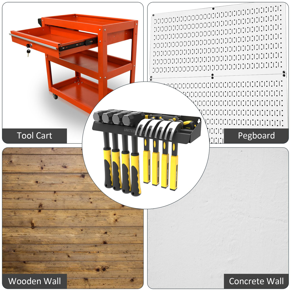 UNITEDPOWER Hammer Holder keeps workspace organized on a tool trailer.
