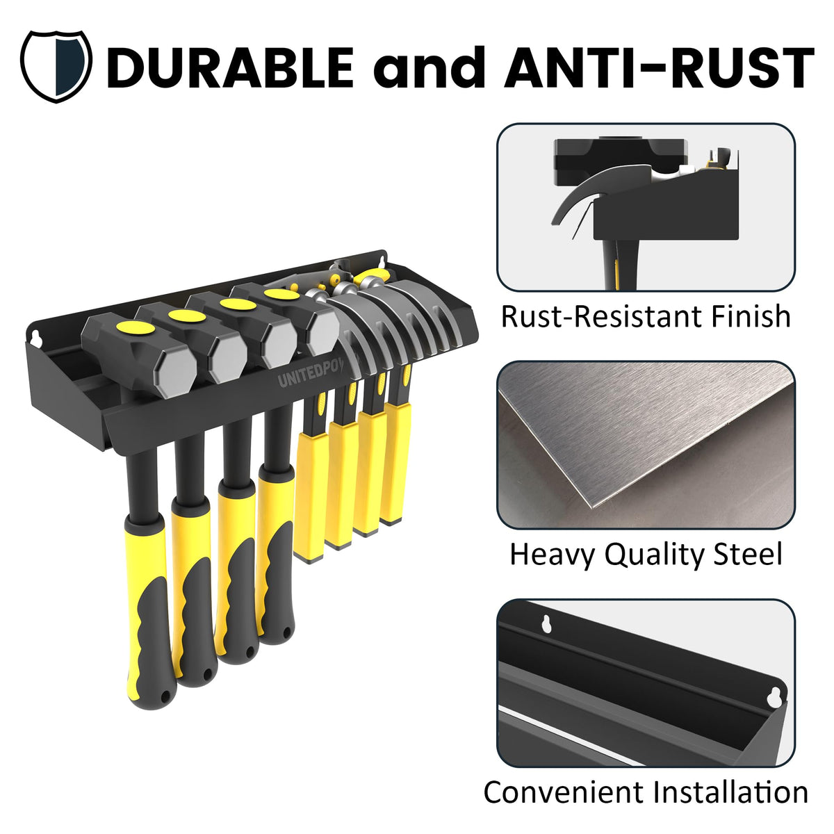 UNITEDPOWER Hammer Holder wall installation shows sturdy metal construction.