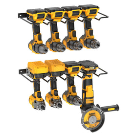 UNITEDPOWER wall-mounted power tool organizer keeping drills and chargers within arm's reach.