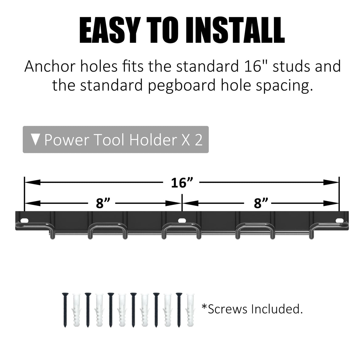 UNITEDPOWER wall rack installed on stud spacing for secure workshop storage.
