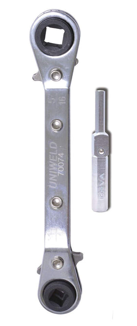 Uniweld offset ratchet wrench knuckle-clearance image shows easier maneuvering.
