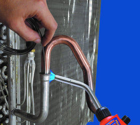 Uniweld UAB Aluma-Braze coil patch shows repair-ready aluminum HVAC elements.