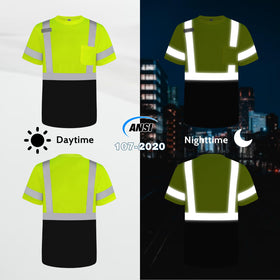 Uno Mejor Hi Vis Class 3 shirt back view highlighting reflective back panel for visibility