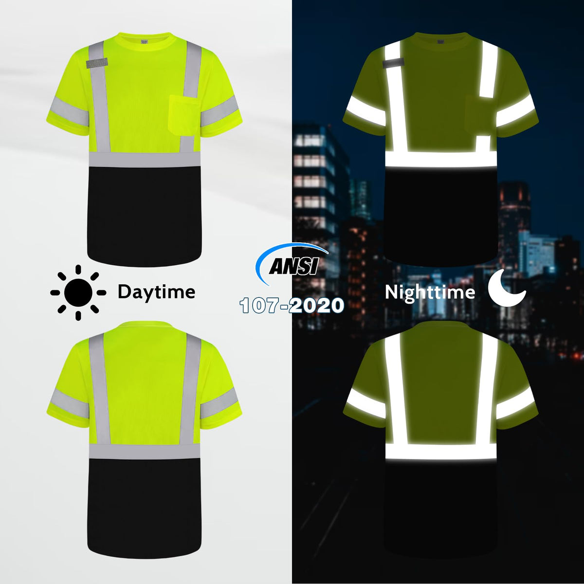 Uno Mejor hi-vis shirt back view offering 360° reflective coverage