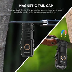UNROEVS Mini Flashlight magnetic-top for hands-free mounting on metal surfaces