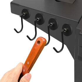 UNUSFIRE smoker hooks mounted on the grill side for quick tool access.