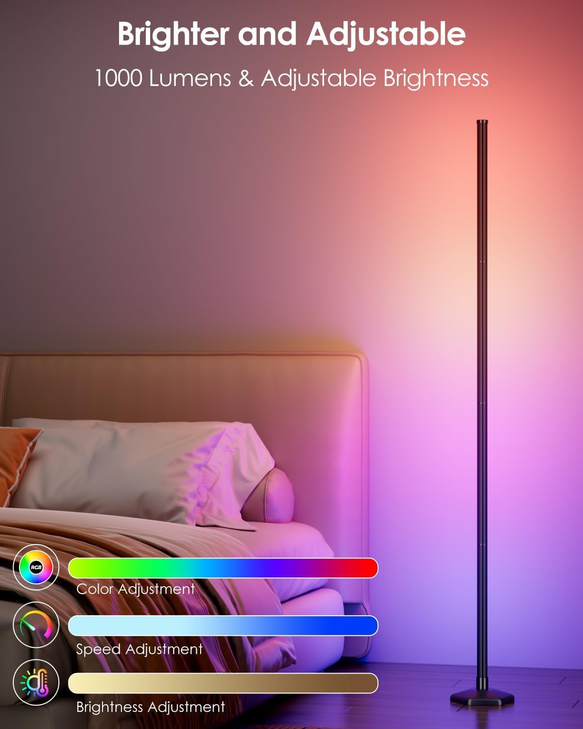 Uocub Corner Floor Lamp remote control example for quick color and brightness adjustments