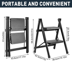 Uoisihur 2-step ladder with anti-slip pedals for secure footing.