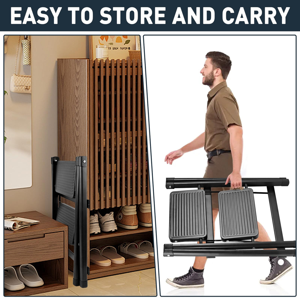 Uoisihur 2-step ladder with sturdy triangle-frame for stability.