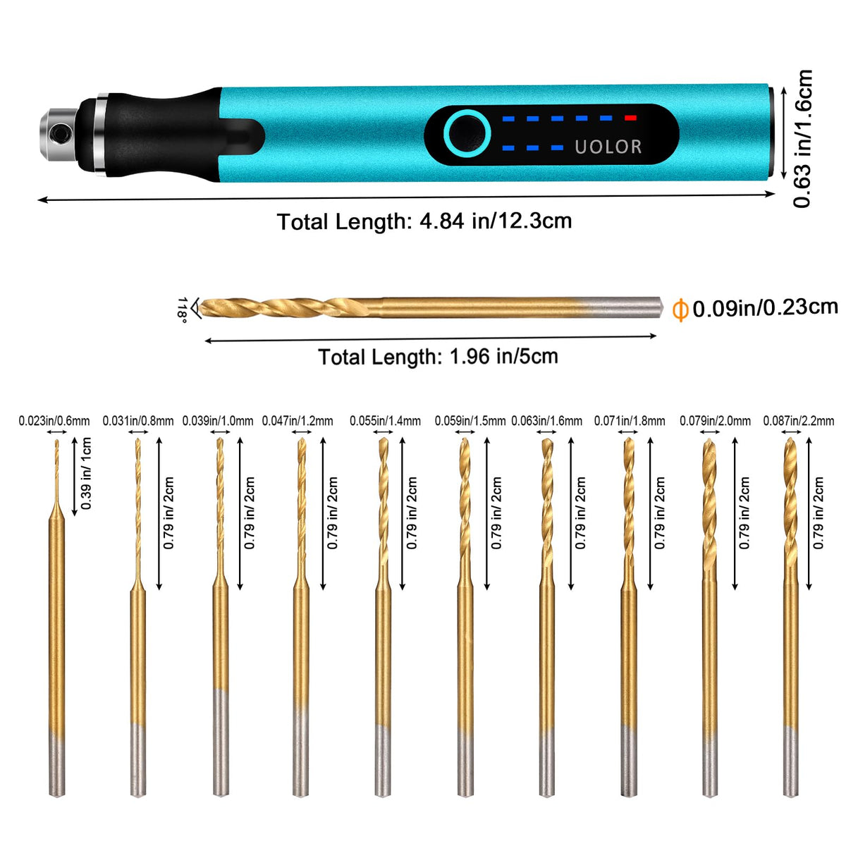 Uolor 10 drill bits set with varied diameters for accurate drilling