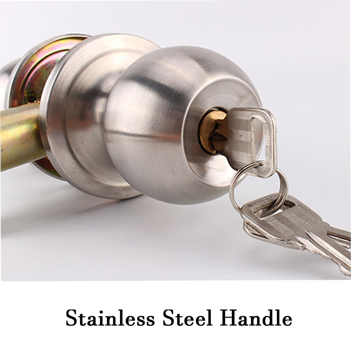 UONIKA stainless steel door knob closeup highlights durable satin nickel finish.
