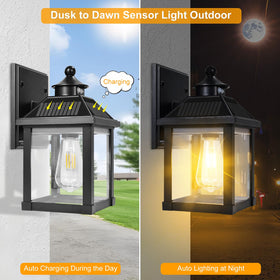 UOOIUMOY solar wall light dusk-to-dawn mode demonstrates automated night lighting.