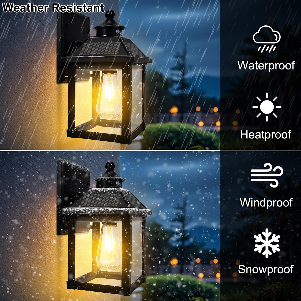 UOOIUMOY solar wall light side view highlights slim profile and weatherproof housing.