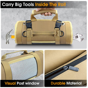 Rugged 1000D Oxford material provides durable tool storage.