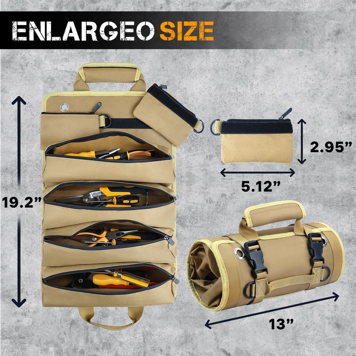 Uopyeri bag with large compartments keeps tools organized.