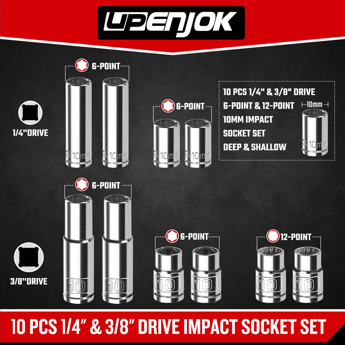 Upenjok 1-4 drive shallow sockets for quick, accessible loosening.