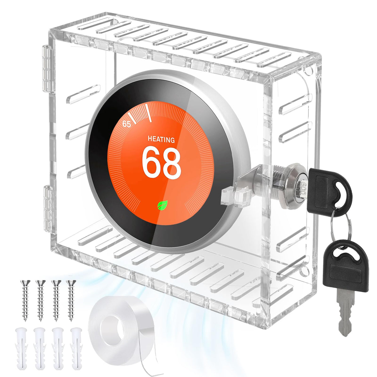 Upifen thermostat lock box square closeup in clear acrylic for secure access