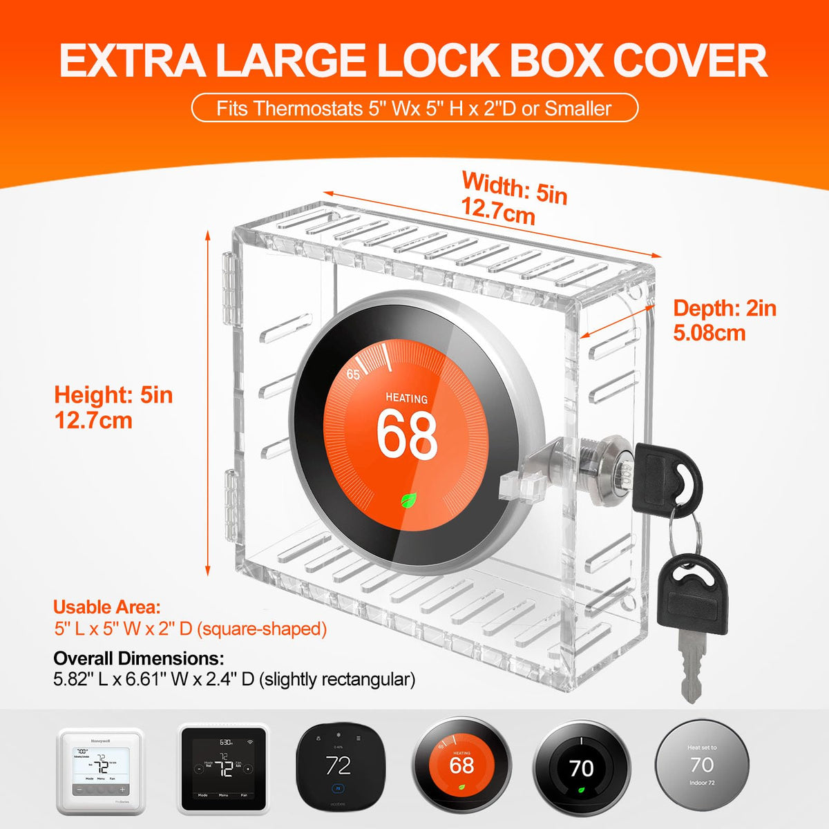Upifen thermostat lock box square front view emphasizes discreet wall mount
