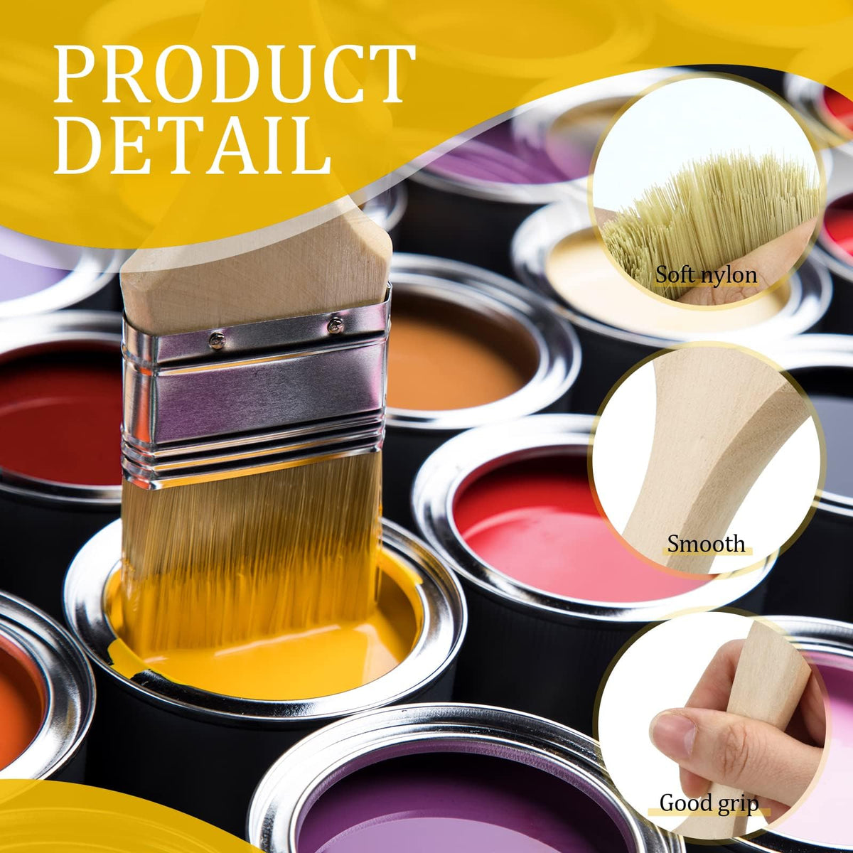 Natural wood handle provides a steady grip during painting and staining.