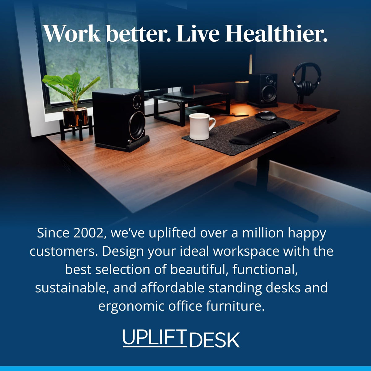 UPLIFT DESK E7's sleek black finish complements modern offices with understated elegance.
