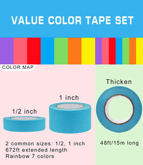 UQRUI colored painter tape rolls in vibrant rainbow hues for crafts.