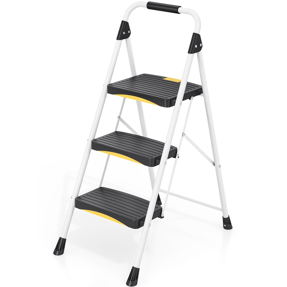 Urackify 3 Step Ladder open frame shows sturdy steel construction for easy high-reach tasks