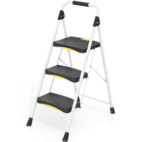 Urackify 3 Step Ladder open frame shows sturdy steel construction for easy high-reach tasks