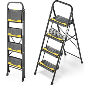 Urackify 4-step ladder full view highlights sturdy steel frame for safe reach.