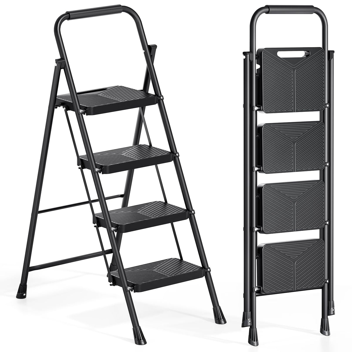 Urackify 4 Step Ladder open-front design shows sturdy steel construction for everyday reaching tasks.