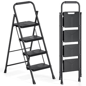 Urackify 4 Step Ladder open-front design shows sturdy steel construction for everyday reaching tasks.