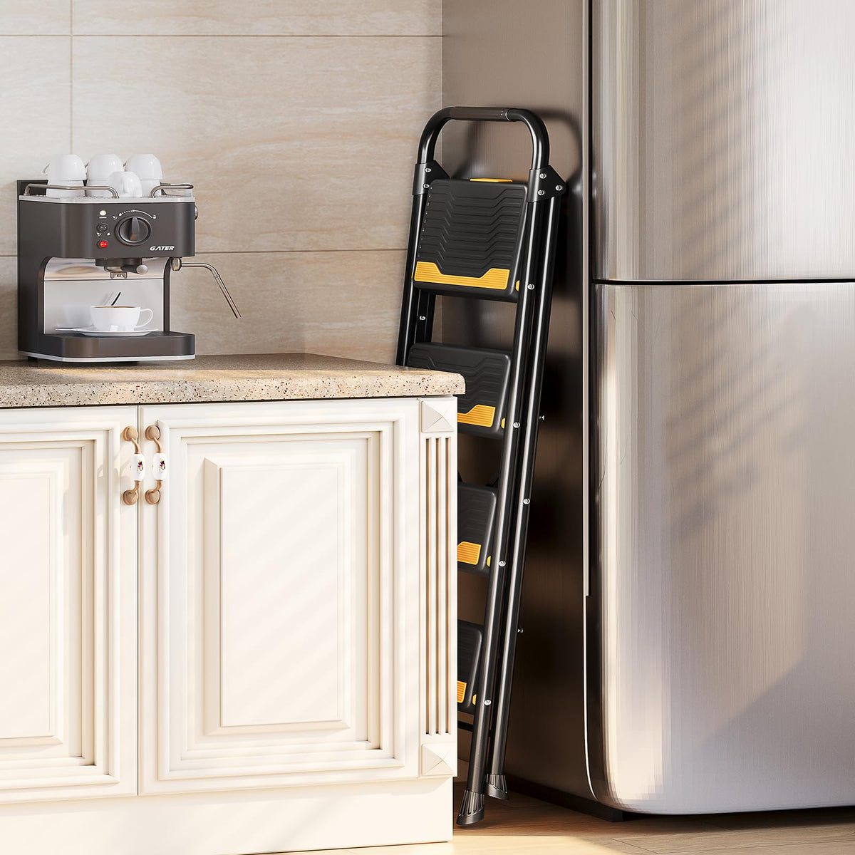 Urackify home office use scenario demonstrates versatile ladder for cleaning and painting.