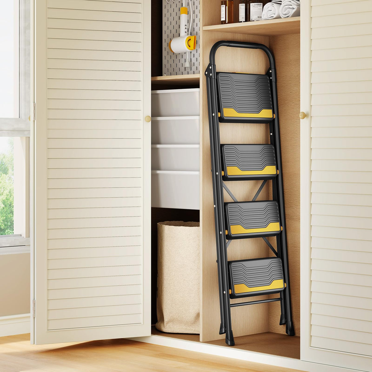 Urackify kitchen setup illustrates easy reach for cabinets and ceilings.
