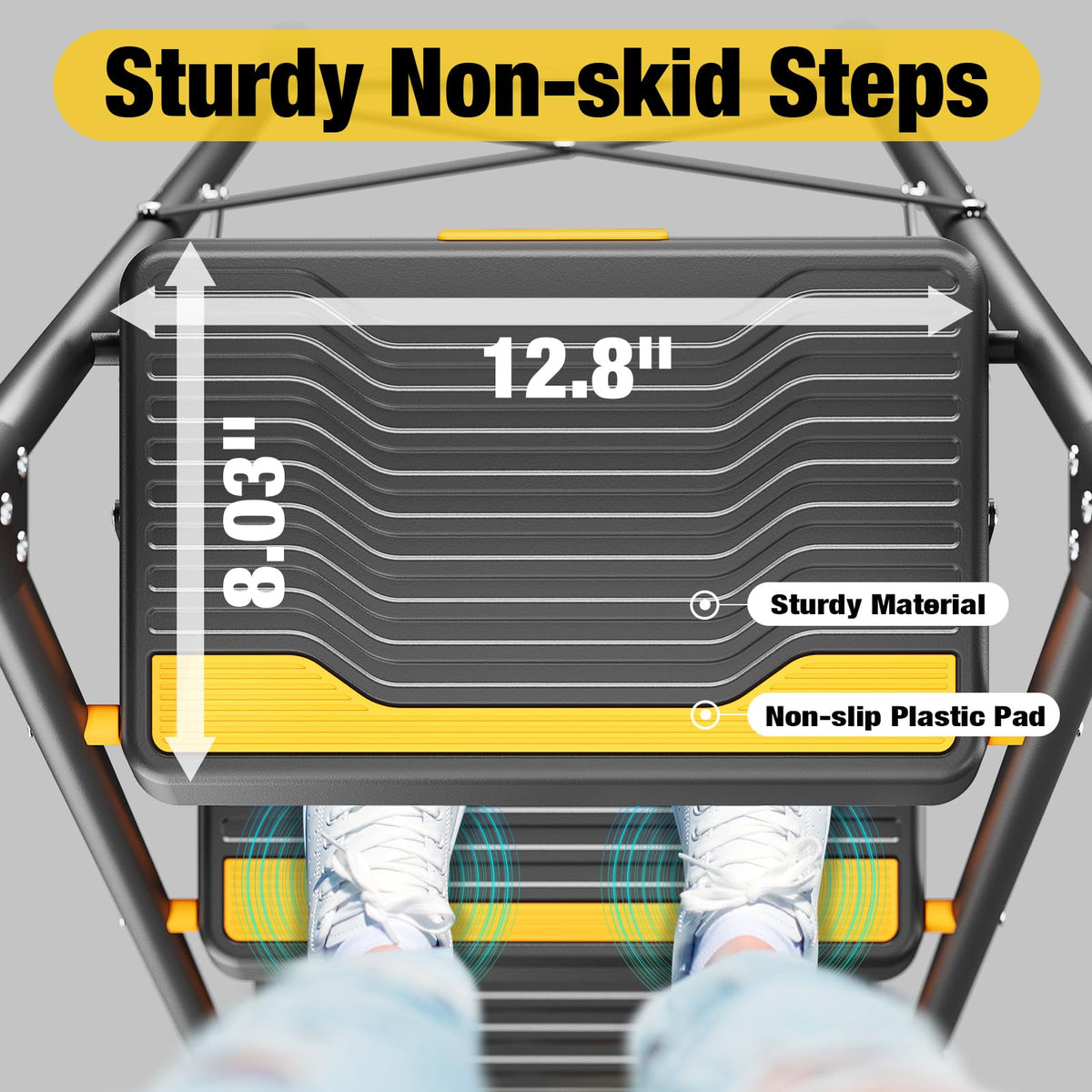 Urackify wide anti-slip steps provide secure footing on indoor and outdoor tasks.