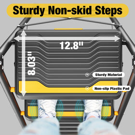 Urackify wide anti-slip steps provide secure footing on indoor and outdoor tasks.