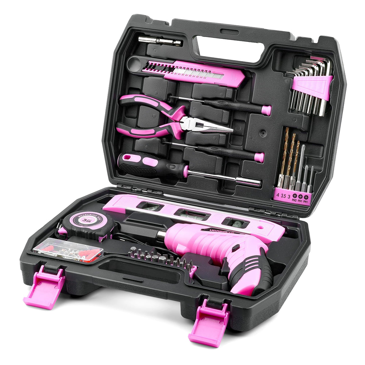 URASISTO 123-piece pink tool set ready for versatile home projects