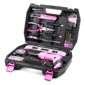 URASISTO 123-piece pink tool set ready for versatile home projects