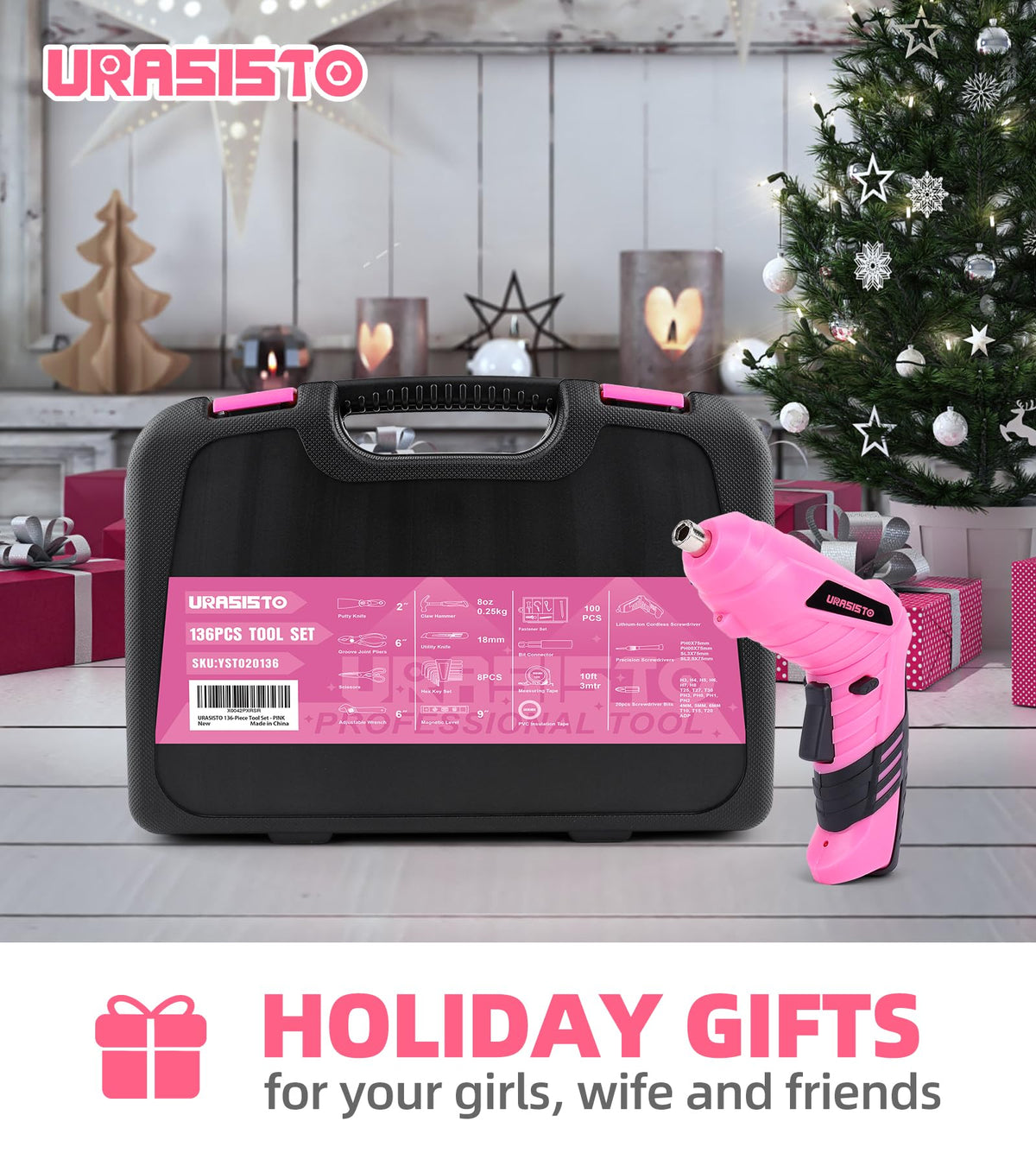 URASISTO pink accessories including bits and putty knife