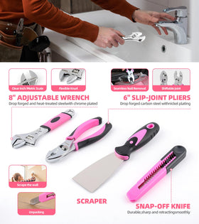 URASISTO pink hammer and adjustable wrench ready for tasks