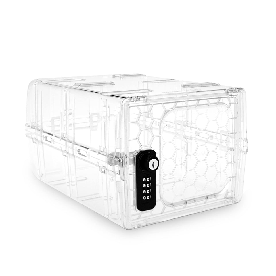 Urban August lock box dual-lock system for secure fridge storage.