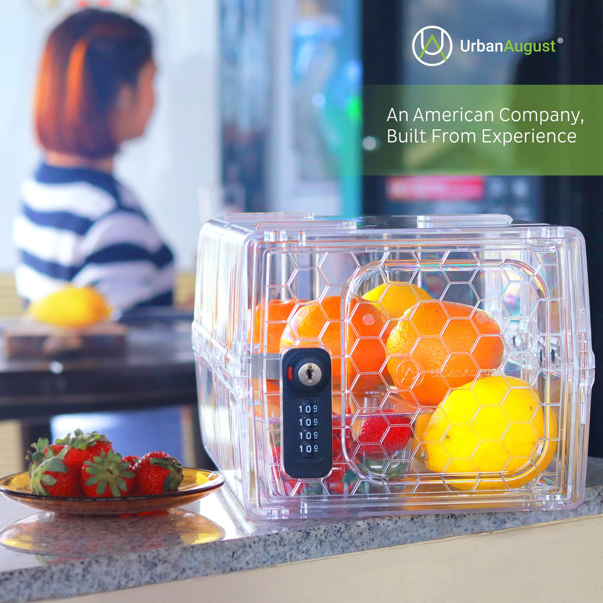 Urban August lock box includes mounting holes for wall or cabinet use.